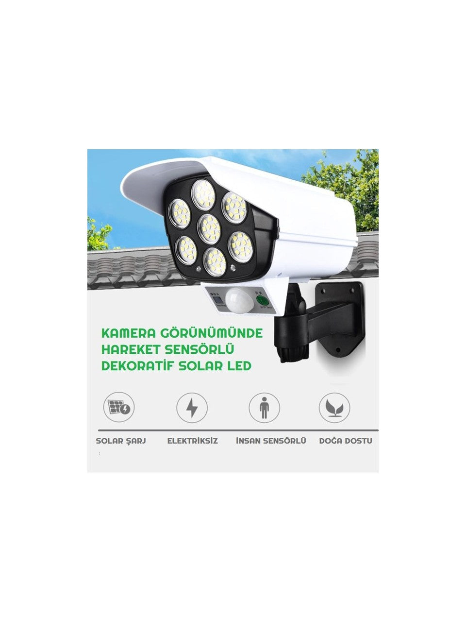 Kamera Görünümlü Hareket Sensörlü Uzaktan Kumandalı Solar Bahçe Lambası