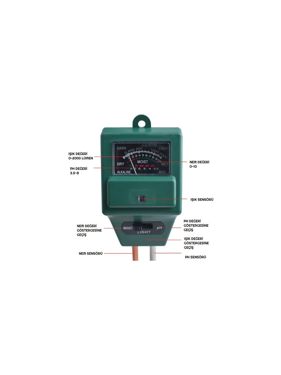 Toprak Nem Ölçer - Ph Ölçer - Işık Ölçer Ph Metre Verimlilik
