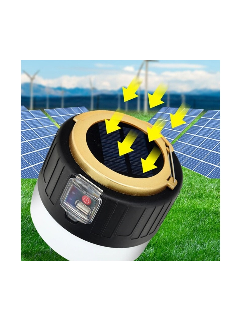 G-300W Kamp Lambası Solar Güneş Enerjili Ampül 26SMD LED Şarjlı El Feneri Powerbank 4mod