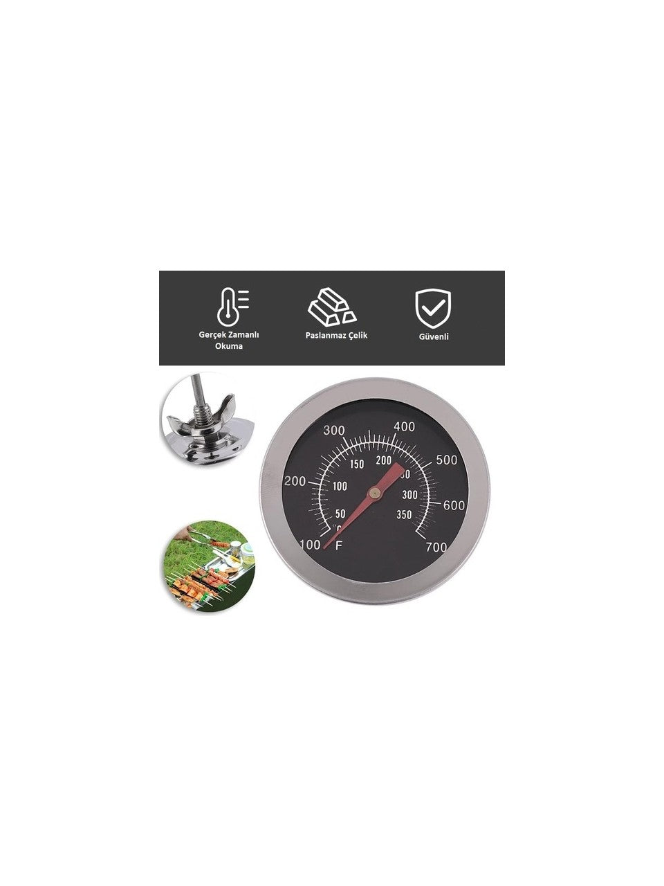 350°C Paslanmaz Çelik Barbekü Izgara Fırın Termometresi Analog Sıcaklık Ölçer