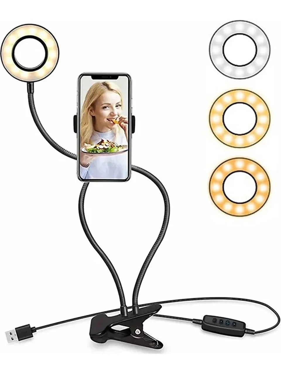 3 Renk Led Çalışma Okuma Işığı Kademeli Masa Lambası Ayarlanabilir Renk Ve Parlaklık Telefon Tutucu