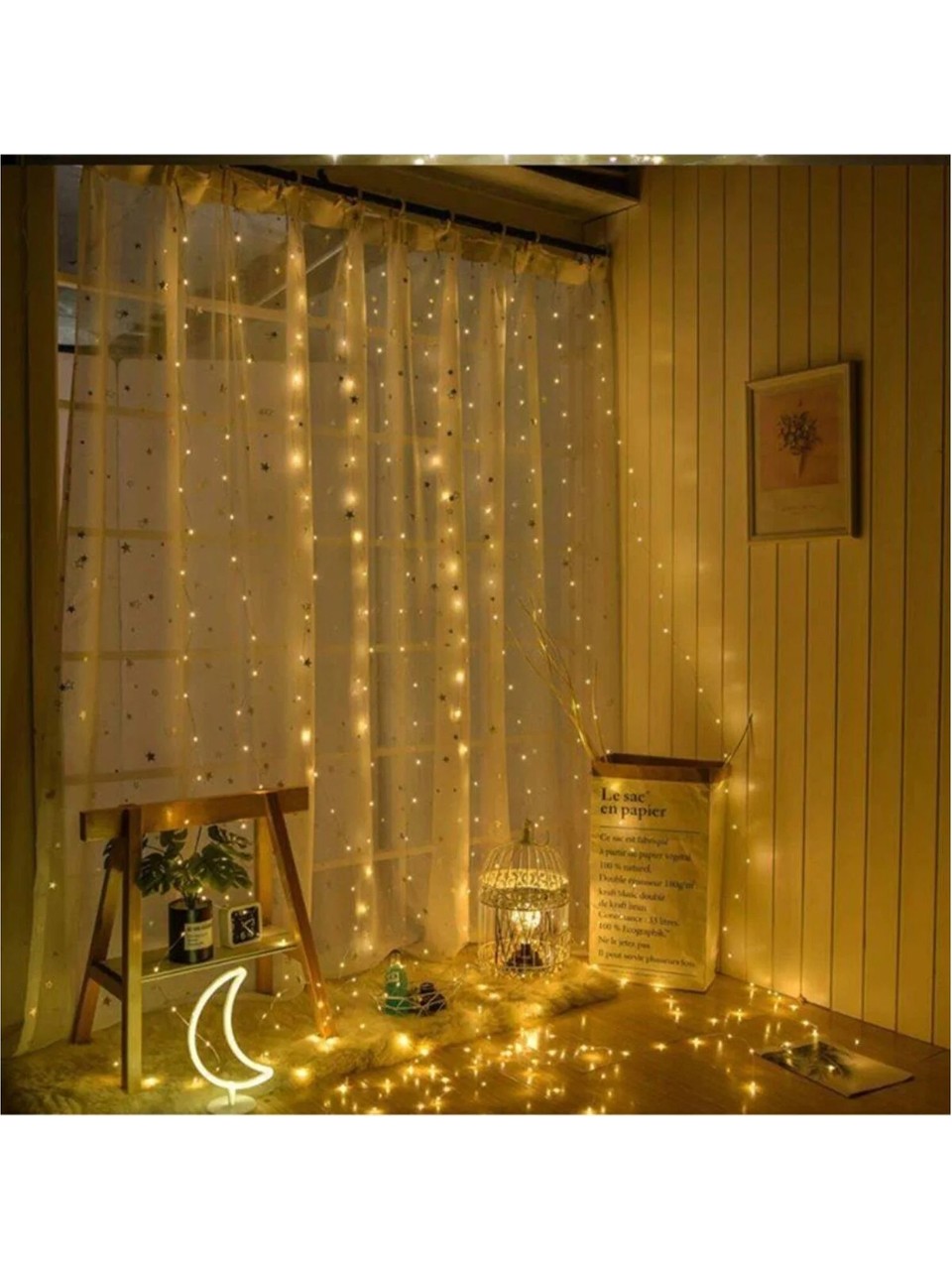 Peri Telli Perde LED Işık Kumandalı 300 Ledli 3 x 3 Metre Usb'li 8 Animasyonlu Günışığı