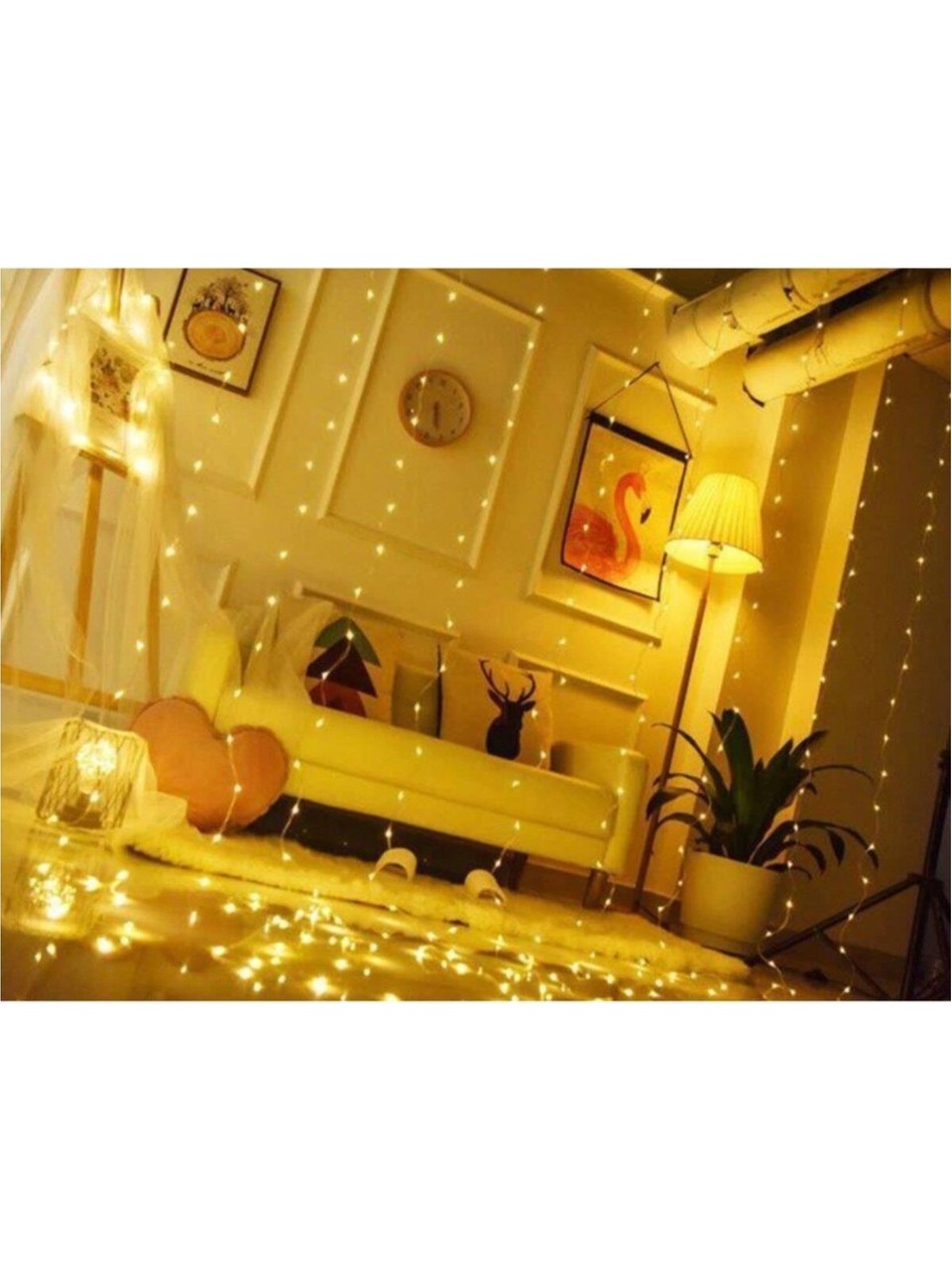 Peri Telli Perde LED Işık Kumandalı 300 Ledli 3 x 3 Metre Usb'li 8 Animasyonlu Günışığı