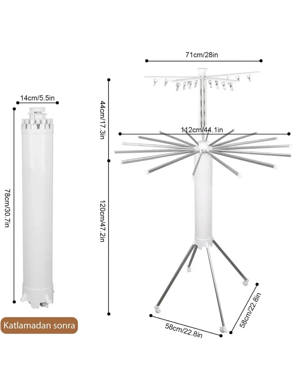 Katlanabilir Ahtapot Çamaşır Kurutma Askısı - Kule Çamaşır Askılığı Tekerlekli