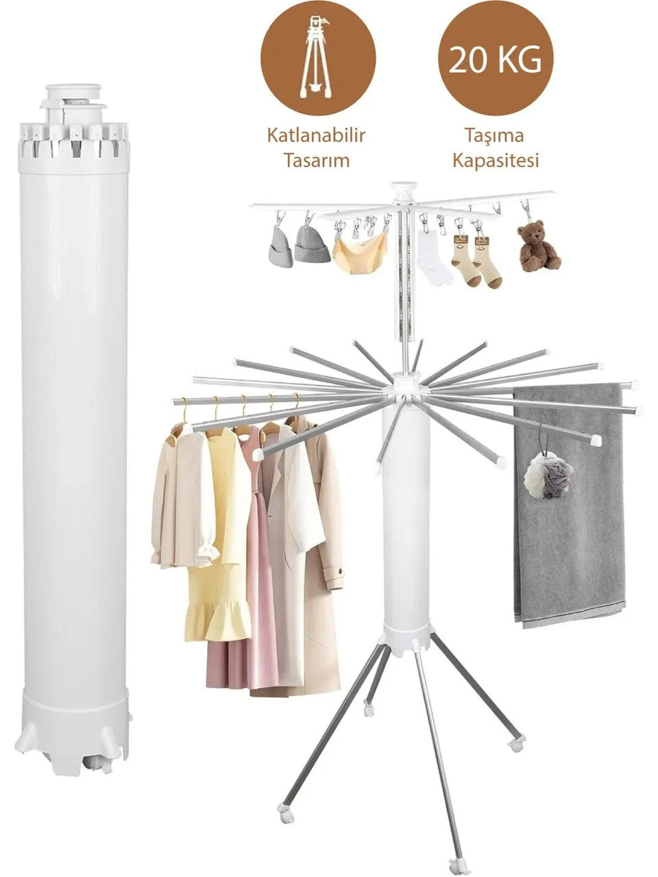 Katlanabilir Ahtapot Çamaşır Kurutma Askısı - Kule Çamaşır Askılığı Tekerlekli