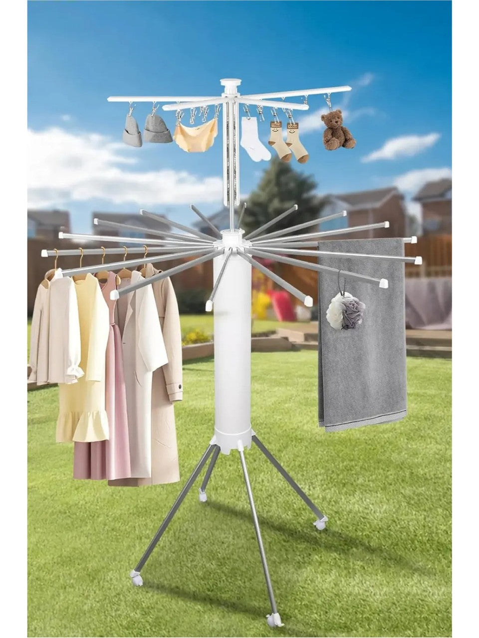 Katlanabilir Ahtapot Çamaşır Kurutma Askısı - Kule Çamaşır Askılığı Tekerlekli