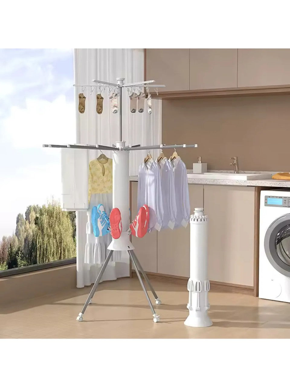 Katlanabilir Ahtapot Çamaşır Kurutma Askısı - Kule Çamaşır Askılığı Ek Ayakkabı Kurutmalığı