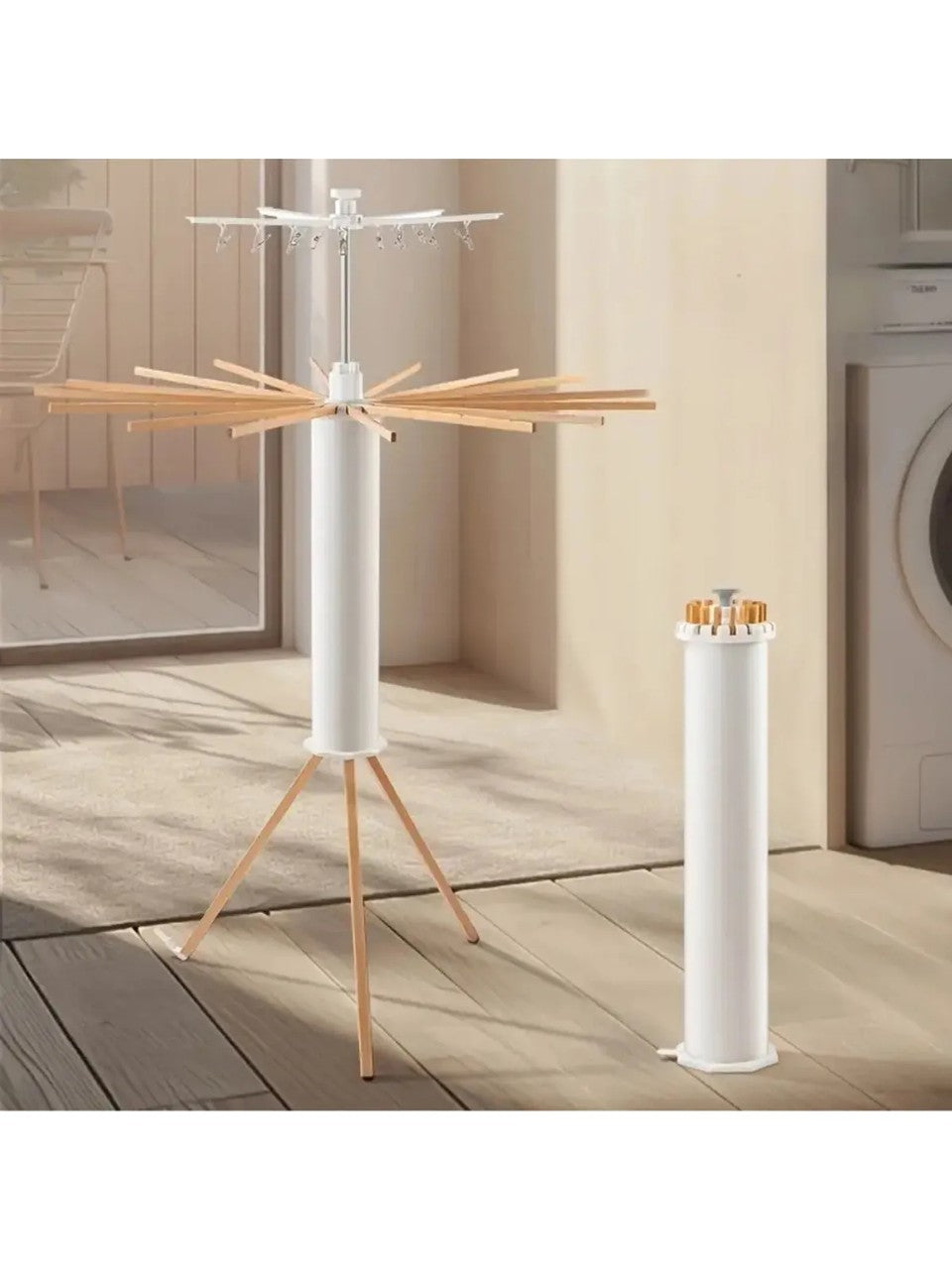 Katlanabilir Ahtapot Çamaşır Kurutma Askısı - Kule Çamaşır Askılığı Ahşap Askılık