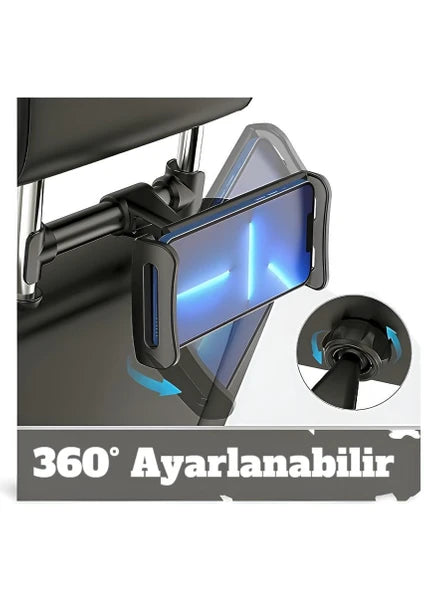 Araç Içi Arka Koltuk Başlığı Arkası 360 Derece Ipad Tablet ve Telefon Tutucu