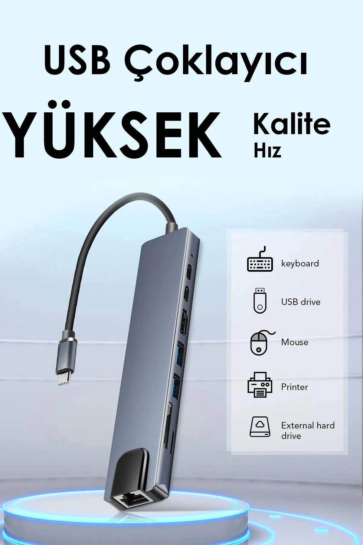 Macbook Pro Air USB Çoklayıcı 8in1 Hub Type-C 4K Hdmı Sd Tf Kart Okuyucu USB 3.0 Okuyucu Adaptör