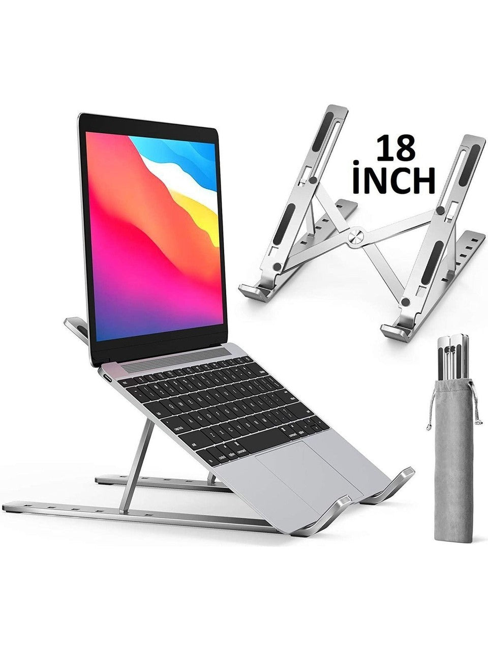 Notebook Standı + Taşıma Kılfı Hediyeli Alüminyum Katlanır Taşınır Ayarlanabilir 6 Kademe Yükseltici