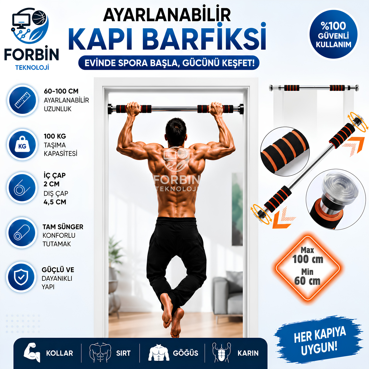 Ayarlanabilir Kapı Barfiks Demiri 60-100 cm