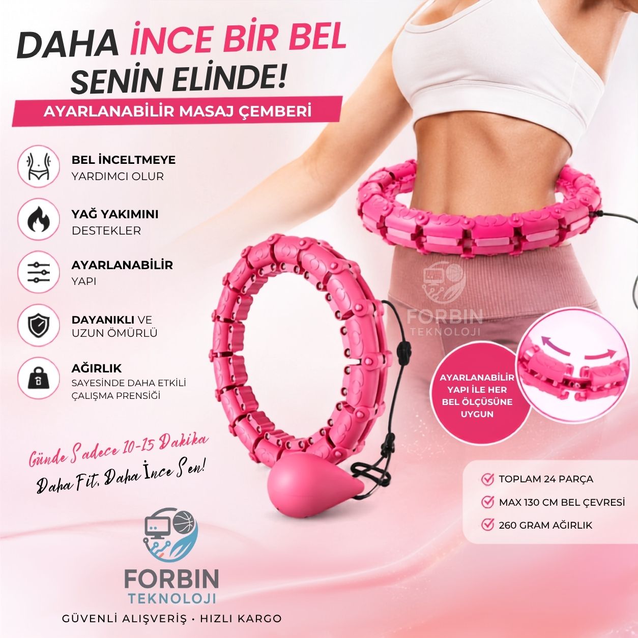 Hulahop Egzersiz Çemberi - Egzersiz Halkası - Ağırlıklı - Bel Bölgesi Ayarlanabilir - Hulahop