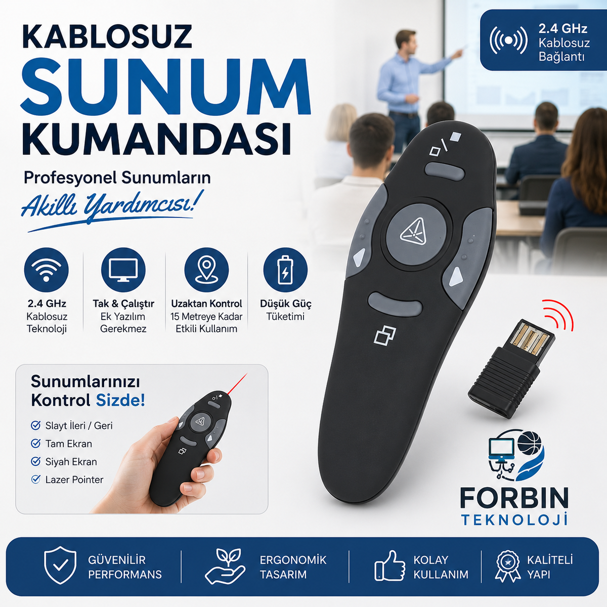 Lazer Sunum Kumandası Kablosuz Sunum Kalemi Powerpoint Slayt