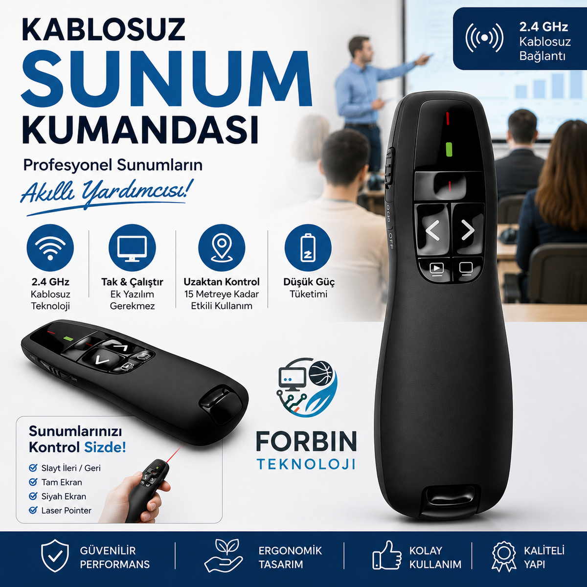 R400 Lazer Sunum Kumandası Kablosuz Sunum Kalemi Powerpoint Slayt Atlatıcı