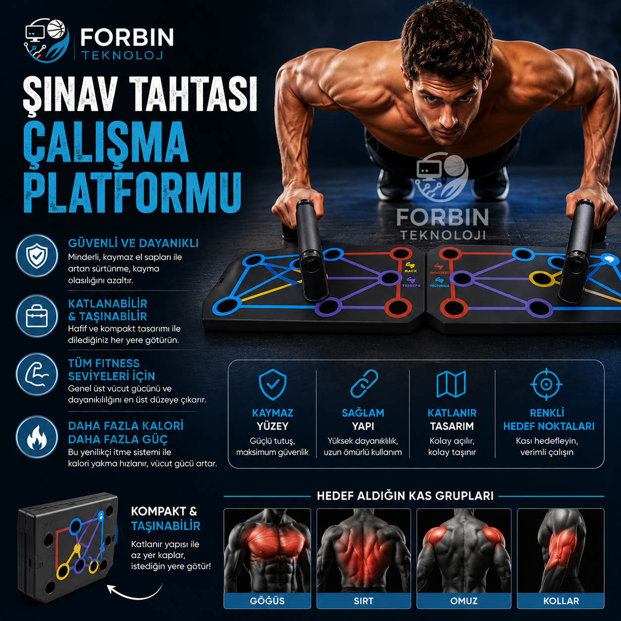 Katlanabilir Şınav Tahtası Çalışma Platformu Çok Fonksiyonlu Push Up Board | Göğüs Sırt Omuz Kol Egzersiz Aleti