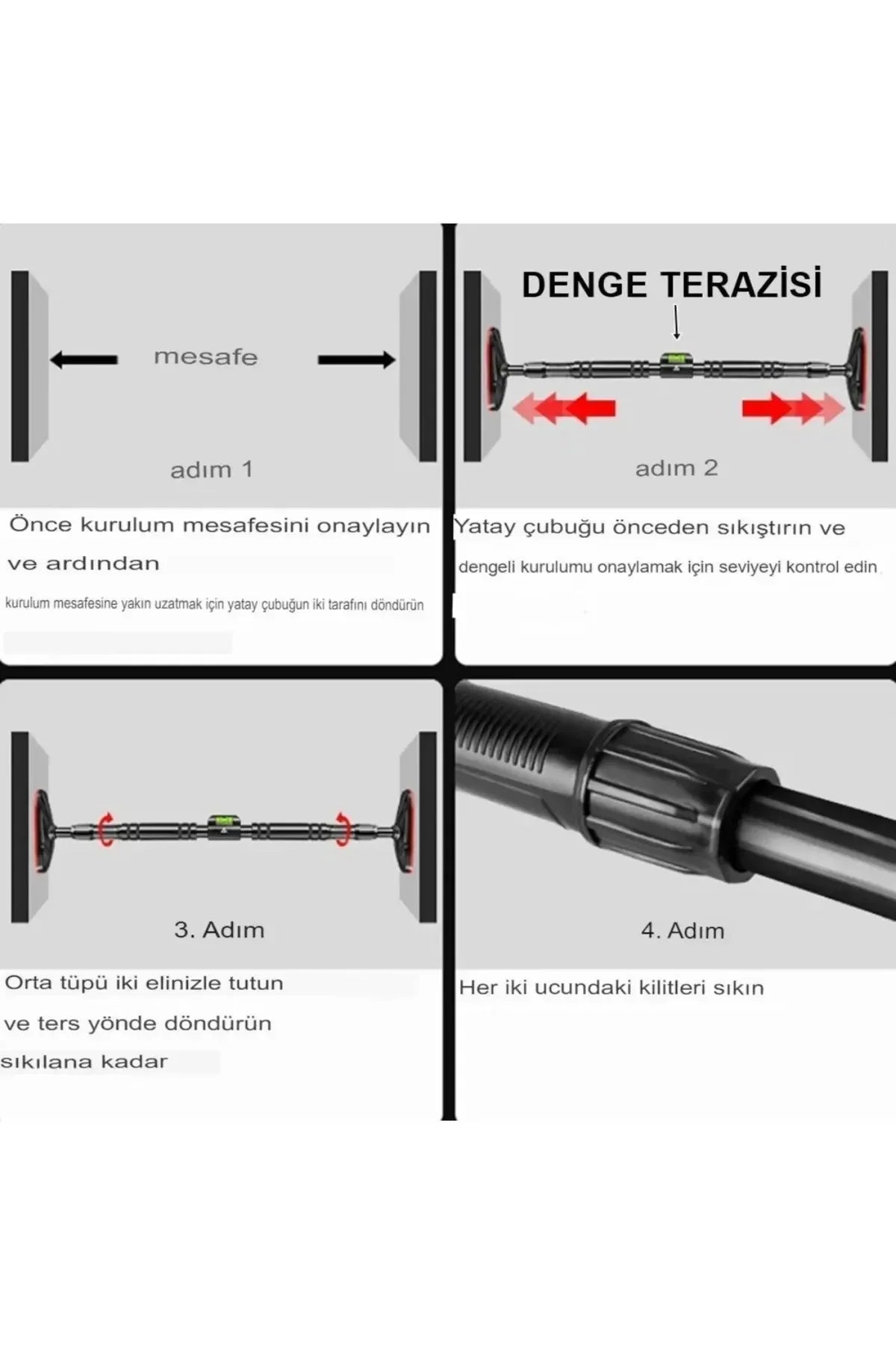 Yeni Nesil 95-125cm Koridor Barfiksi Barfix Aleti Çubuğu Çekme Barı Demiri Bar