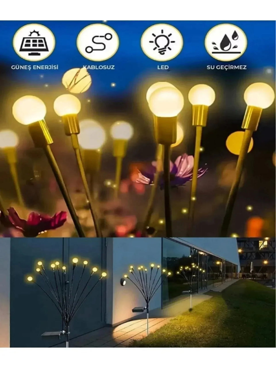 6 Led'li Güneş Enerjili Ateş Böceği Çiçek Lamba 6 adet Led Işık