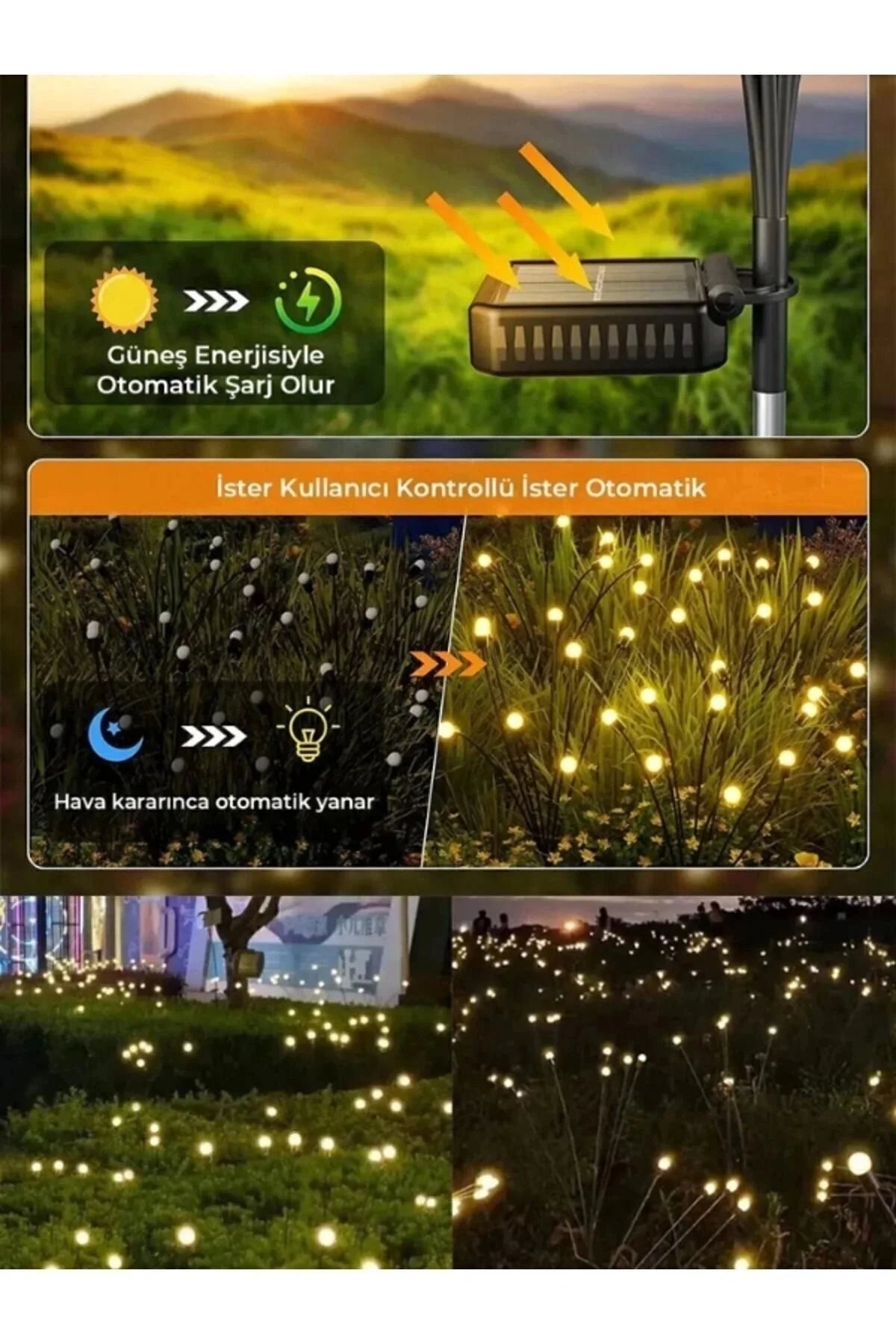 6 Led'li Güneş Enerjili Ateş Böceği Çiçek Lamba 6 adet Led Işık