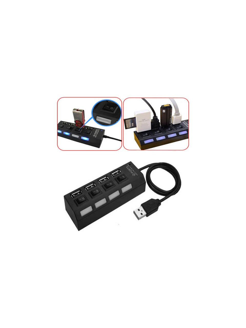 4 Port USB 2.0 Çoklayıcı Çoğaltıcı Hub Anahtarlı Işıklı On Off